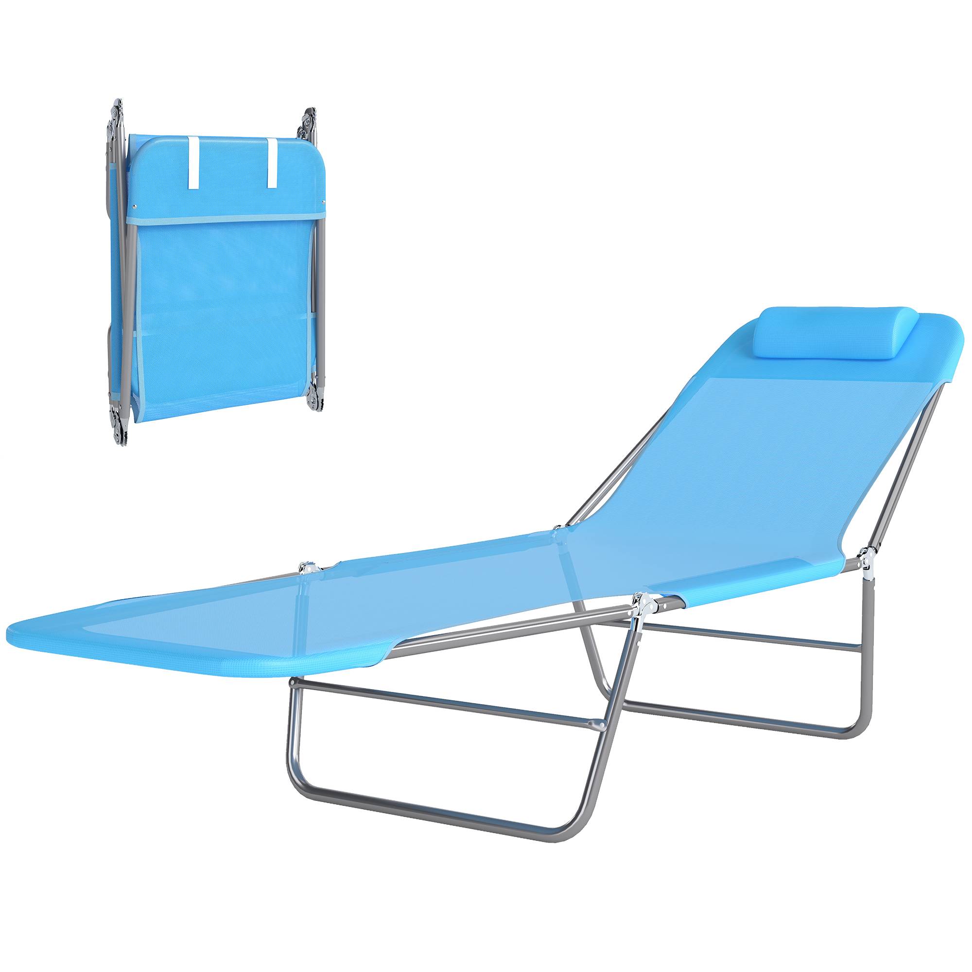 Transat pliant avec dossier inclinable et coussin, 182 x 56 x 24,5 cm - Image 2