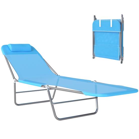Transat pliant avec dossier inclinable et coussin, 182 x 56 x 24,5 cm - Image 1