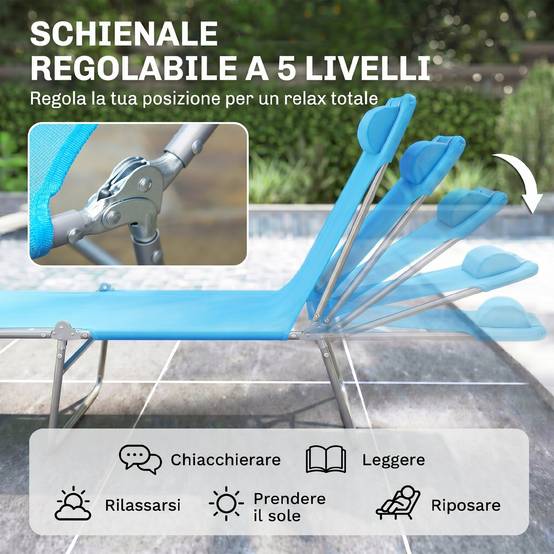 Transat pliant avec dossier inclinable et coussin, 182 x 56 x 24,5 cm - Image 6