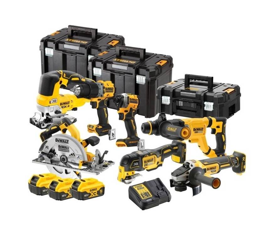 Kit 7 outils XR 18V - DEWALT - avec 3 batteries 18V 5,0 Ah - chargeur - 3 T-Stack - DCK706P3T-QW - Image 1