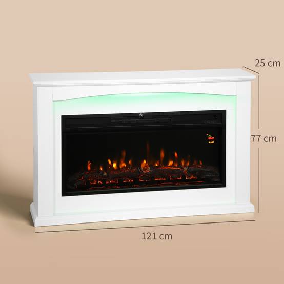 Cheminée électrique 1000W/2000W, fausse cheminée décorative, effet flamme à 5 luminosités réglables, 121x25x77cm, blanc - Image 5