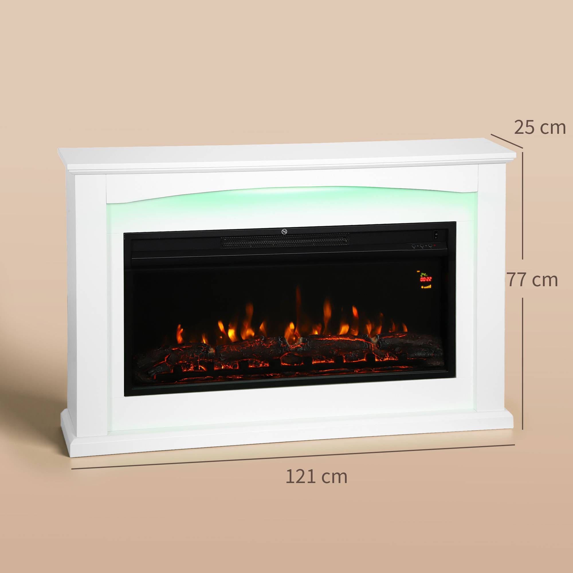 Cheminée électrique 1000W/2000W, fausse cheminée décorative, effet flamme à 5 luminosités réglables, 121x25x77cm, blanc - Image 5