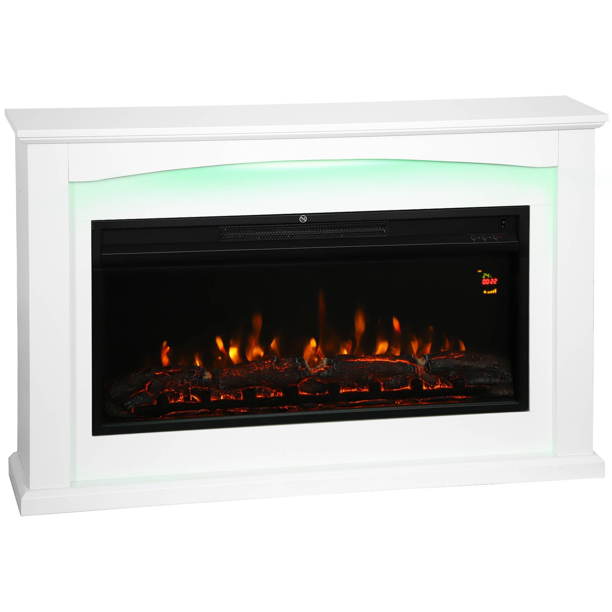 Cheminée électrique 1000W/2000W, fausse cheminée décorative, effet flamme à 5 luminosités réglables, 121x25x77cm, blanc - Image 1