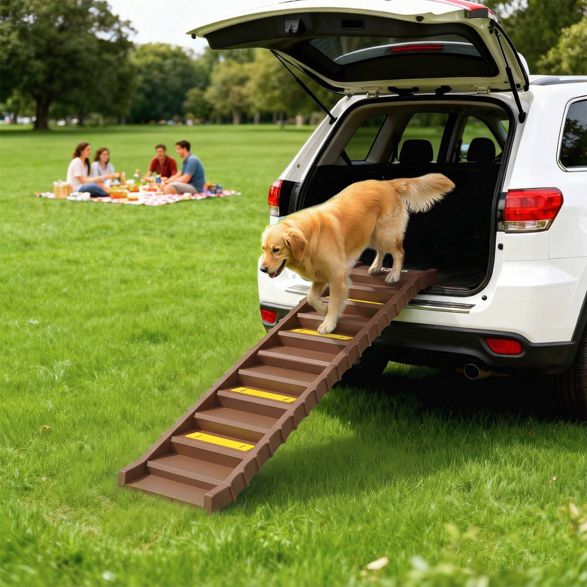 Rampe voiture pliable, escalier chien 10 marches, antidérapante, 154x40cm, chiens moyens <25kg - Image 4