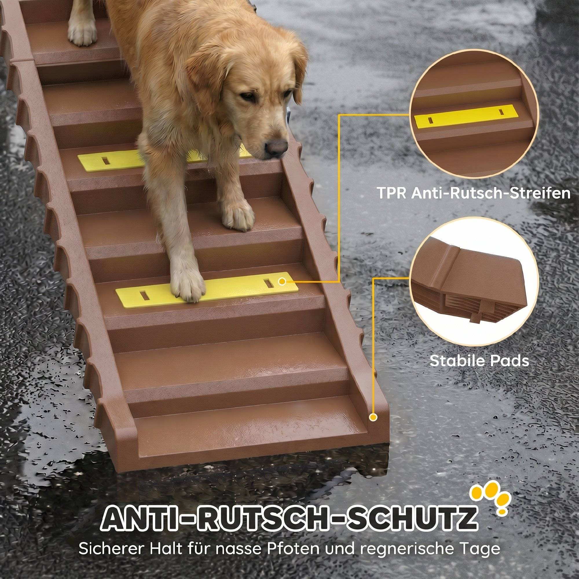 Rampe voiture pliable, escalier chien 10 marches, antidérapante, 154x40cm, chiens moyens <25kg - Image 7