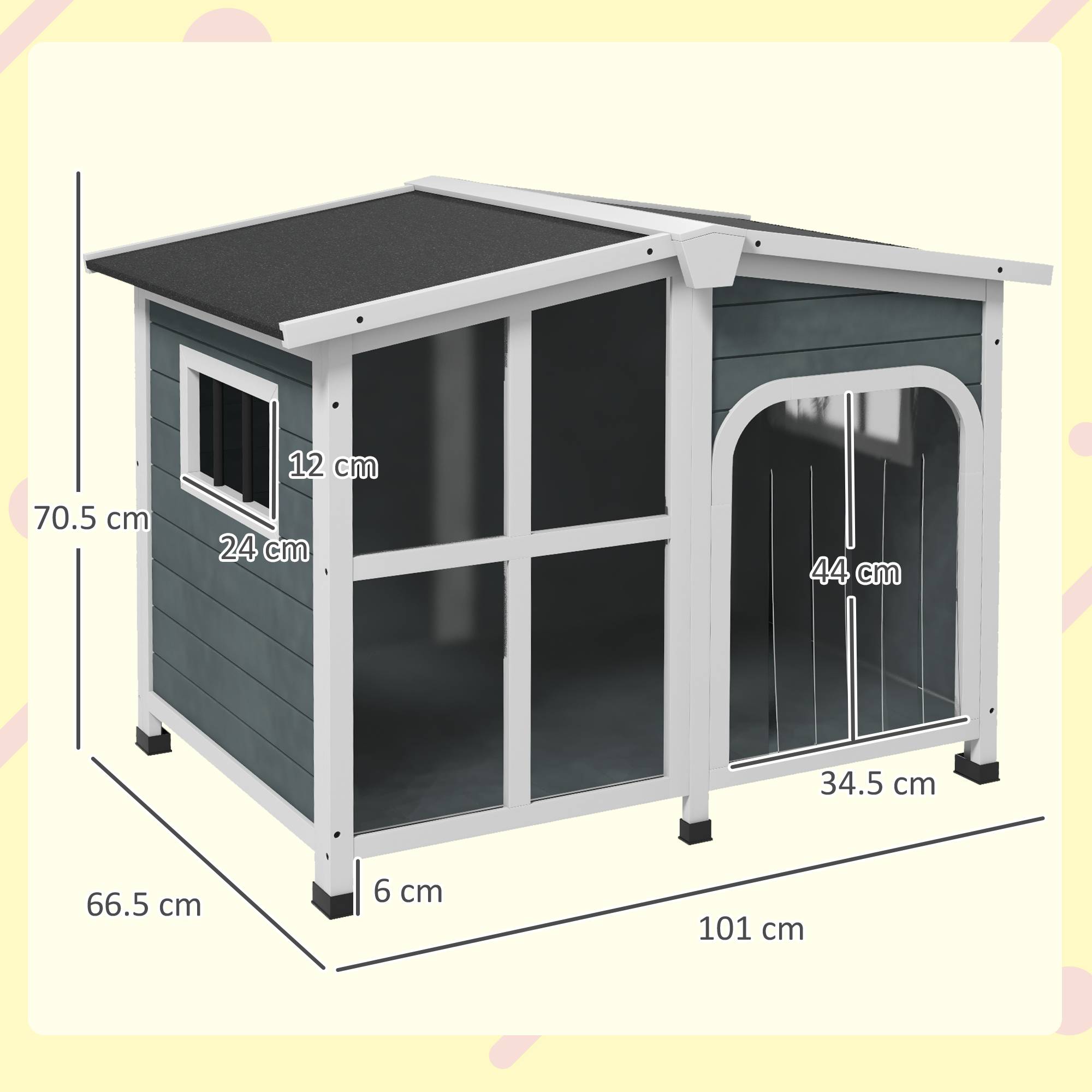 Niche extérieure pour chien moyen bois,toit ouvrant,101x66.5x70.5cm gris - Image 5