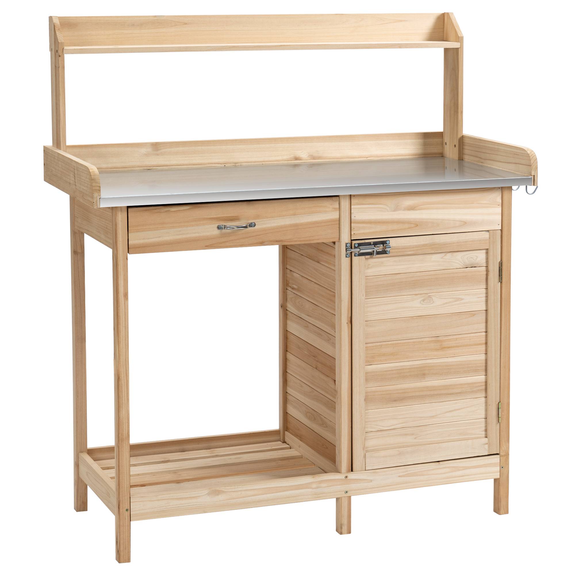 ComfortXL - Table de rempotage bois de sapin naturel 112 x 48 x 125 cm jardinage plateau galvanisé - ComfortXL Outdoor Living