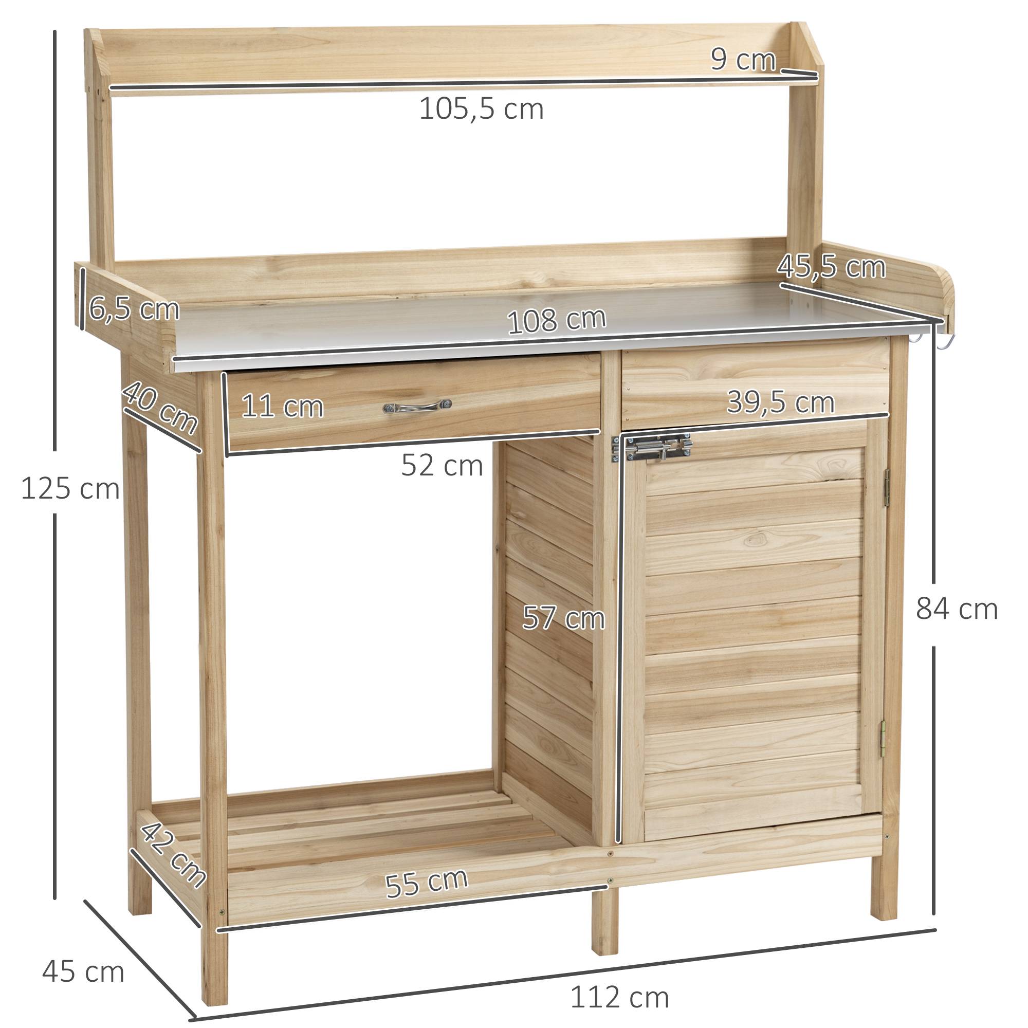 ComfortXL - Table de rempotage bois de sapin naturel 112 x 48 x 125 cm jardinage plateau galvanisé - ComfortXL Outdoor Living - Image 4