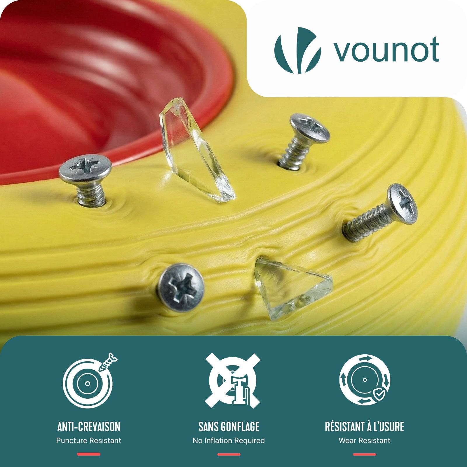 Vounot - Lot de 2 Roue increvable 4.80/4.00-8 en PU pour brouette diable alesage 20mm 392x92 mm Jaune - Image 5