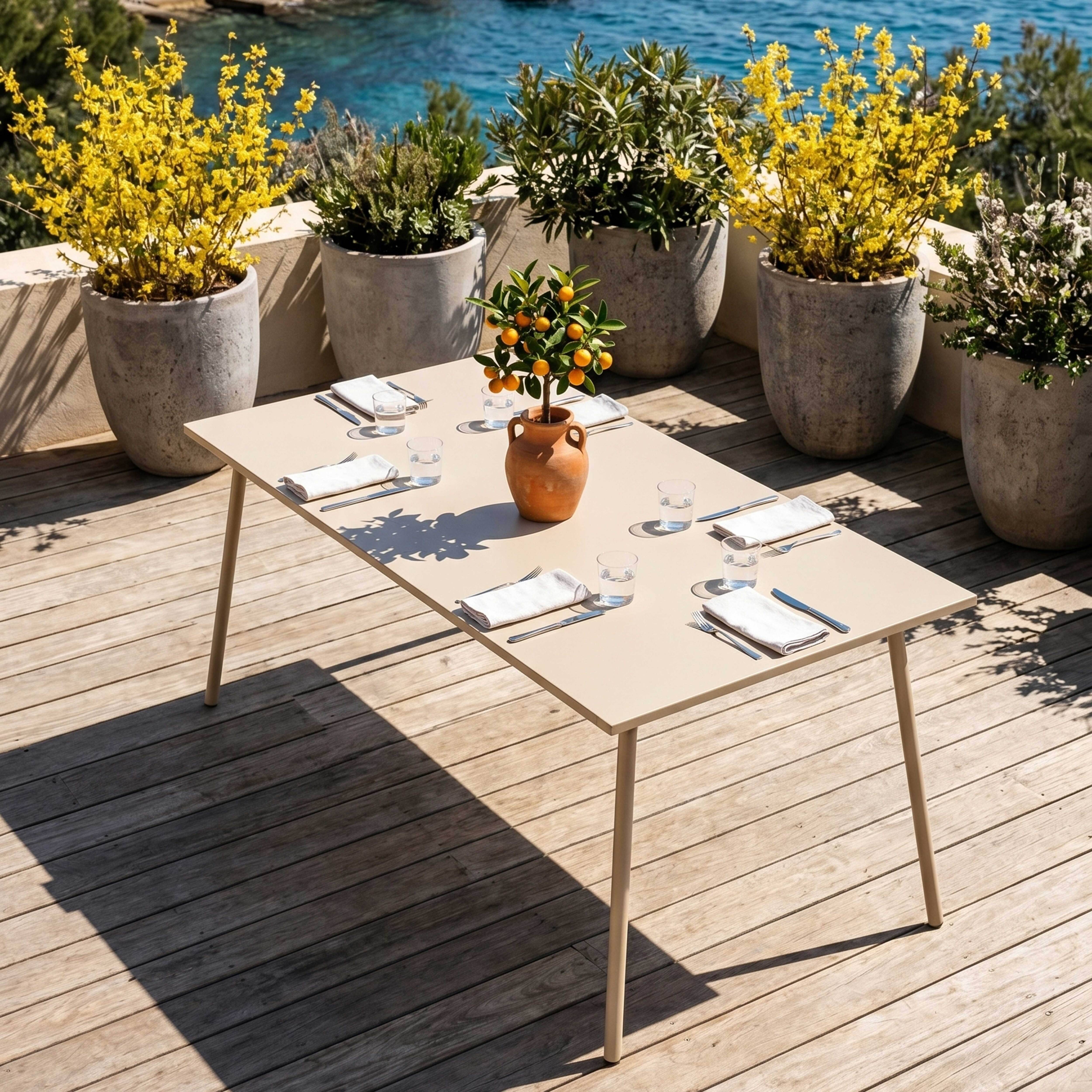 Oviala - Table de jardin rectangulaire en métal 8 places 180 cm ivoire Palavas - Oviala - Image 2