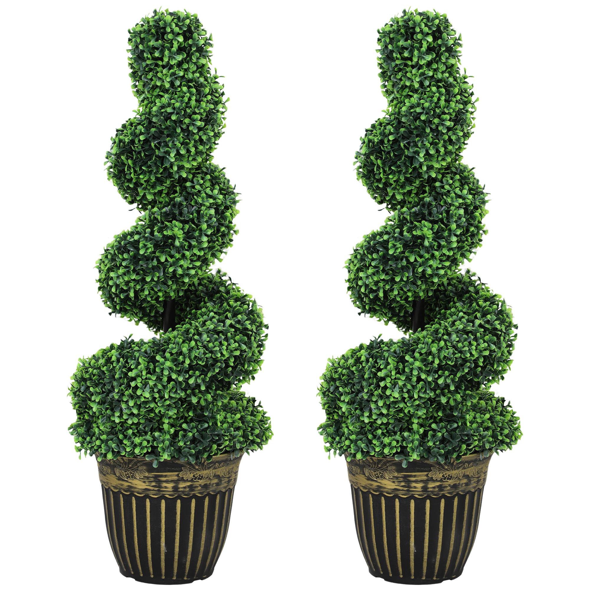 Buis en spirale, lot de 2 plantes artificielles, avec pot, 90 cm, vert - Image 1