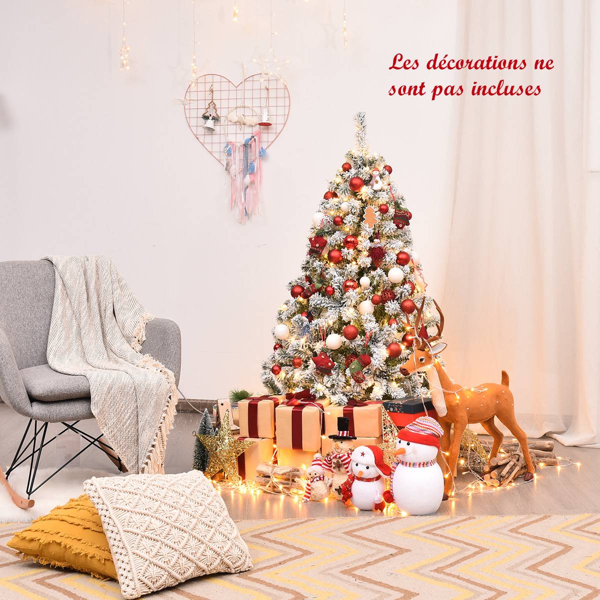Sapin de Noël - Arbre de Noël Artificiel 135 cm Sapin Enneigé avec 200 Lumières LED 400 Rameaux et Support Métallique Pliable - Image 5