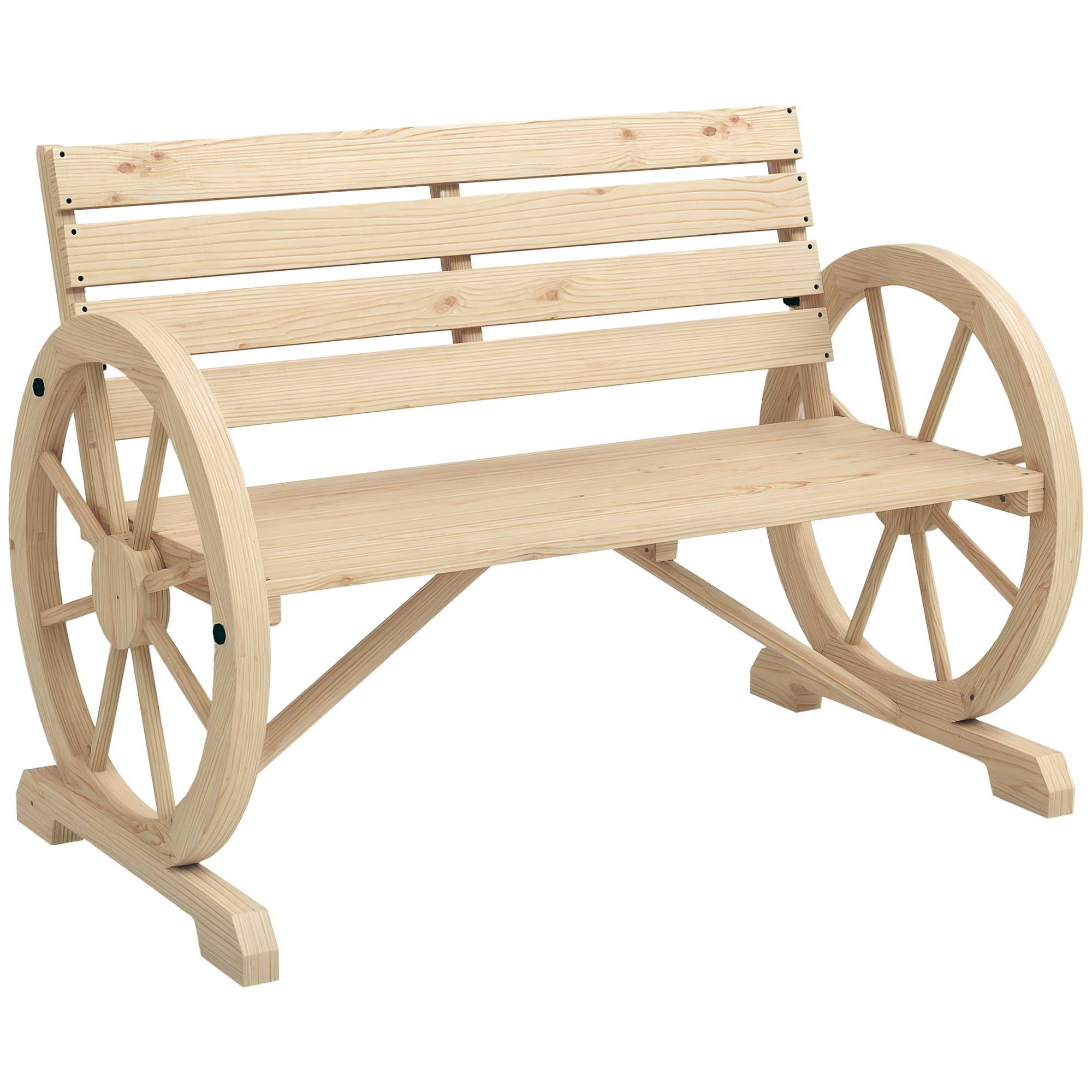 Banc de jardin, motif roue de chariot, pour 2 personnes, bois naturel, brun foncé, 105,5 x 56 x 79 cm, naturel - Image 1