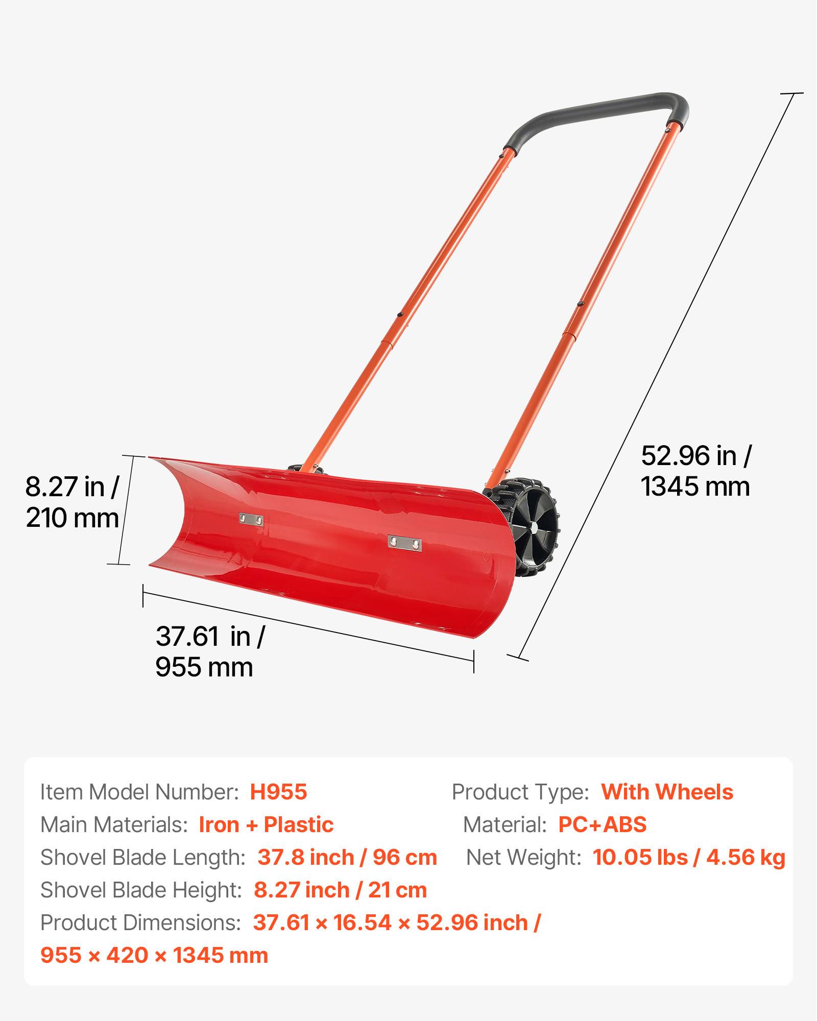 Vevor - VEVOR Pelle à Neige sur Roues Poussoir Neige Plastique 96 cm pour Allée Chaussée - Image 7