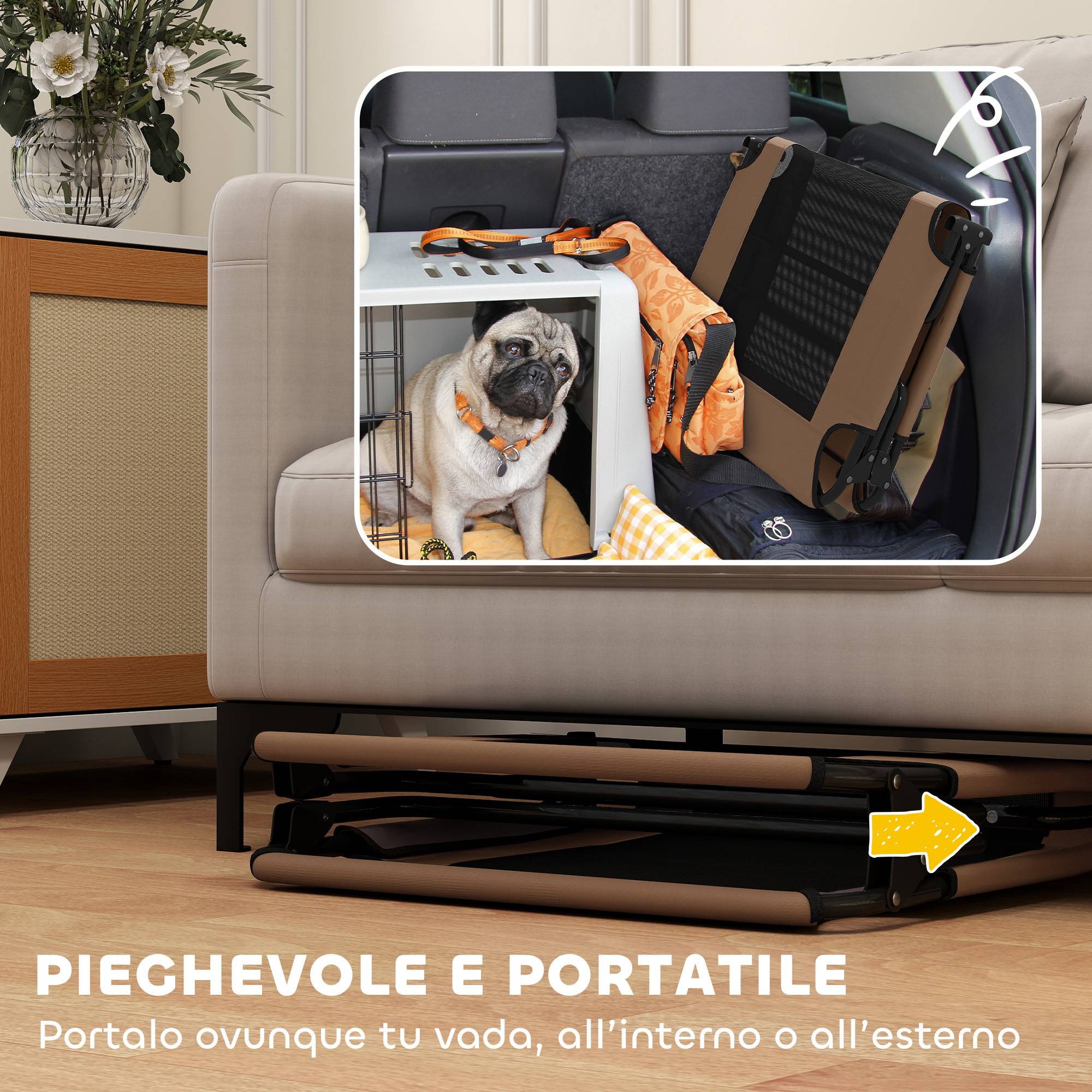 ComfortXL - Lit surélevé pliable pour grand chien en acier et tissu Oxford marron 107 x 61 x 20 cm avec maille respirante - Image 6