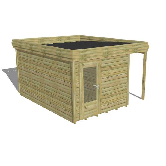 ABRI DE JARDIN bois autoclave 27mm - 3,64x4,34m / 16m2 - Bac acier - Plancher bois - Image 1