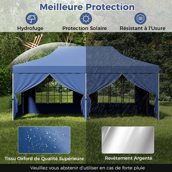 Costway - Tonnelle de Jardin 3x6M Tente de Reception avec 6 Parois Latérales Amovibles, Sac de Transport Protection Solaire pour Fête Mariage BBQ, Bleu - Image 4