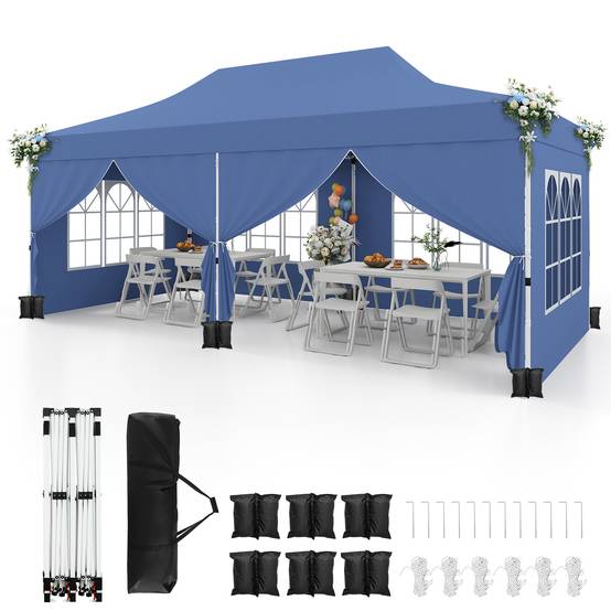 Costway - Tonnelle de Jardin 3x6M Tente de Reception avec 6 Parois Latérales Amovibles, Sac de Transport Protection Solaire pour Fête Mariage BBQ, Bleu - Image 1