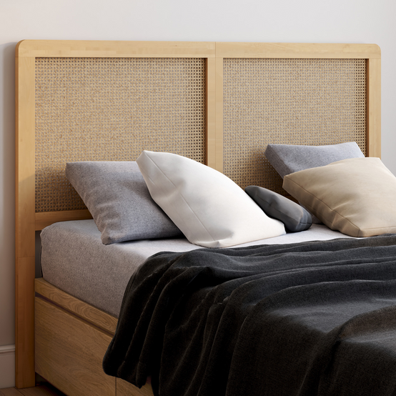Tête de lit sur pied EDHEN 140 cm cannage et bois - Image 1
