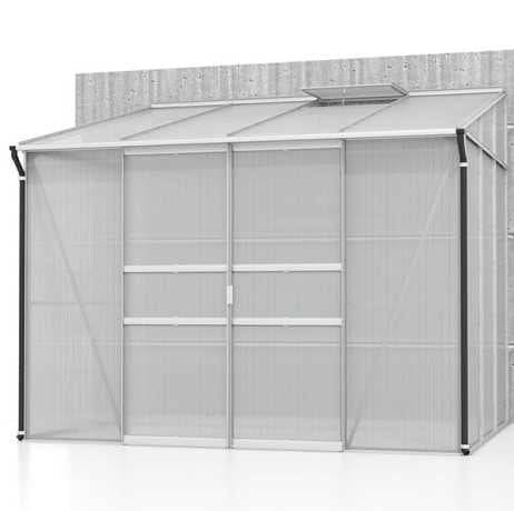 Vitavia - Serre adossée IDA 5200 - 5,20 m² polycarbonate avec porte coulissante et lucarne, Couleur Aluminium , Polycarbonate 4 mm - Image 2