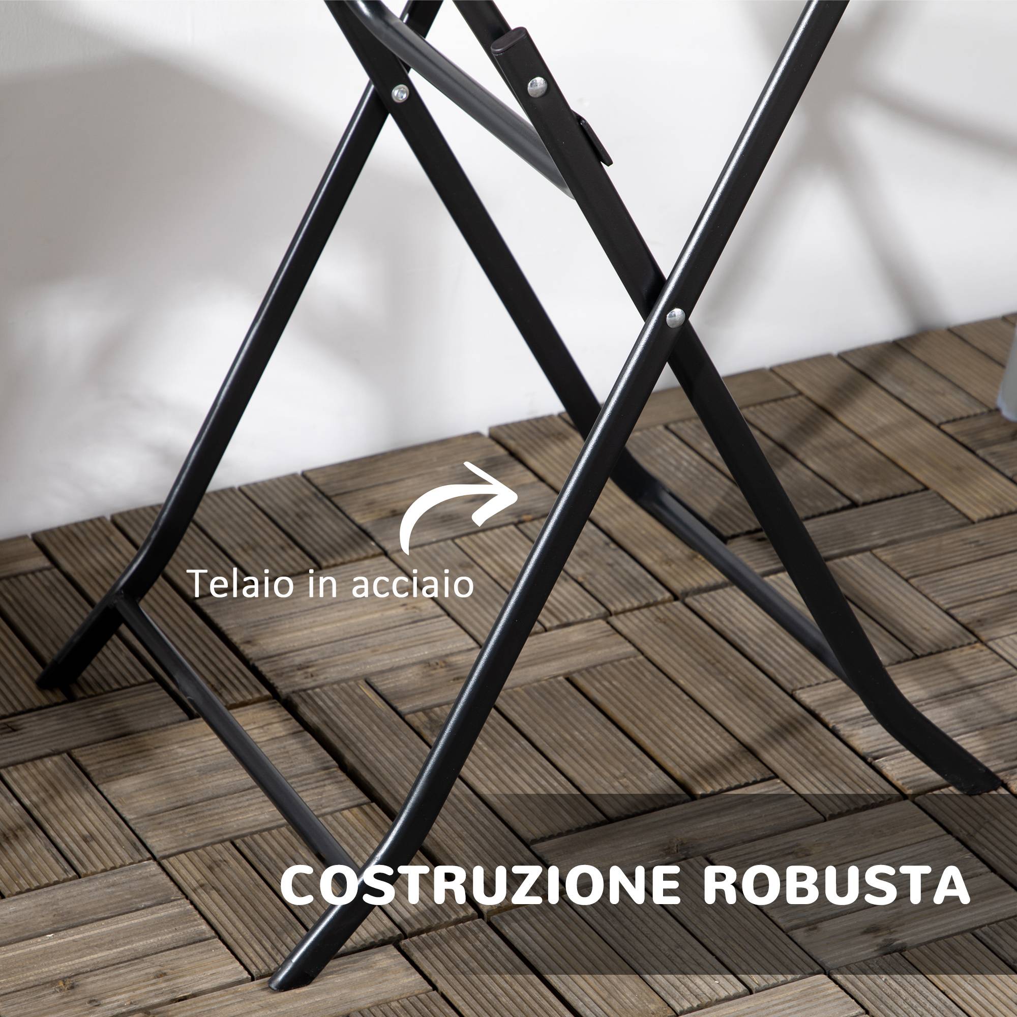 ComfortXL - Table de jardin ronde pliante acier et plastique effet bois pour terrasse 60cm gris - ComfortXL Outdoor Living - Image 8