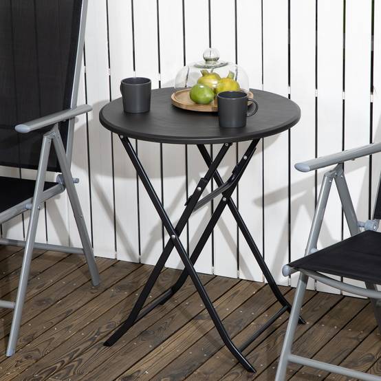 ComfortXL - Table de jardin ronde pliante acier et plastique effet bois pour terrasse 60cm gris - ComfortXL Outdoor Living - Image 4