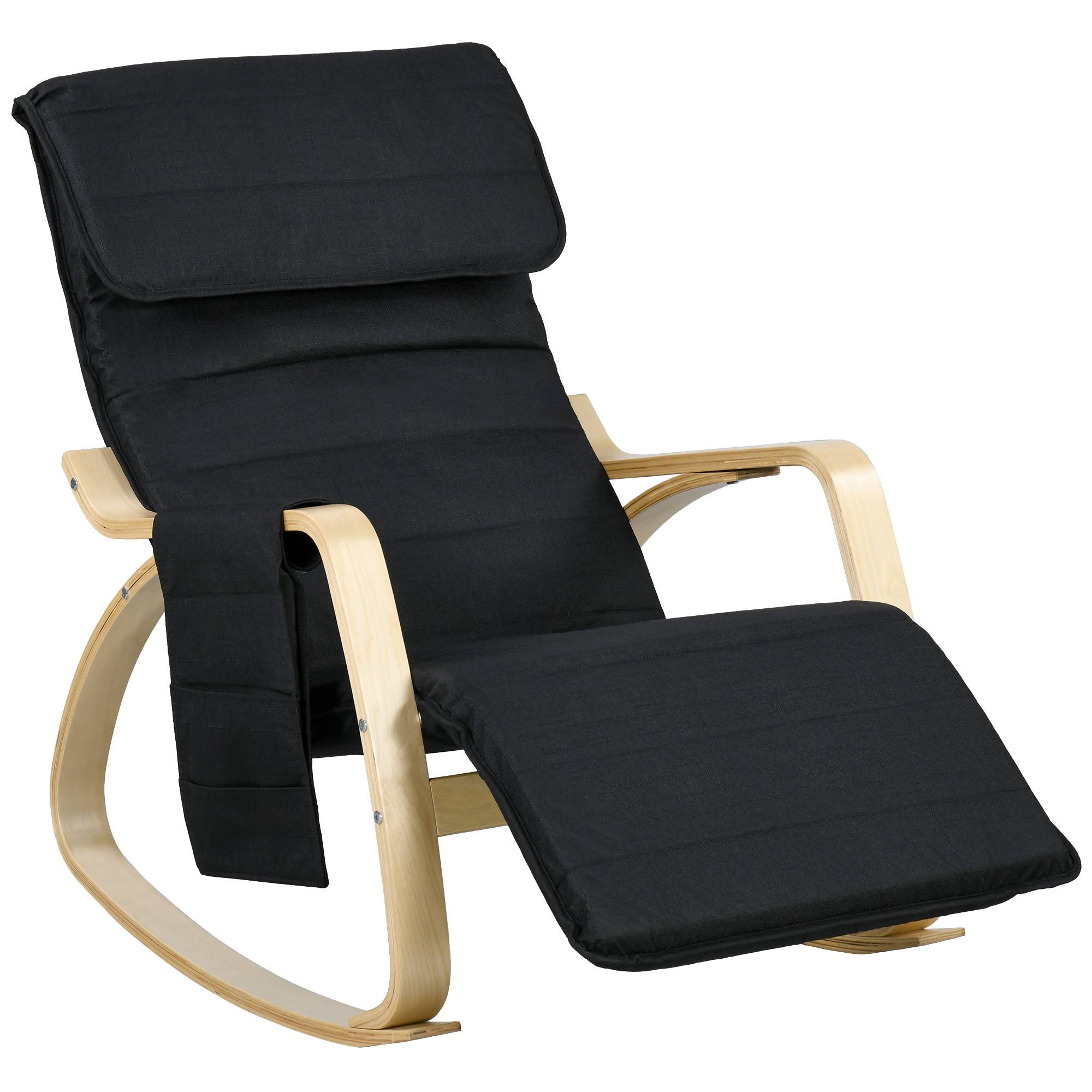 Sans Marque - Fauteuil relax à bascule fauteuil allaitement avec repose-pieds réglable, poche latérale et appui-tête, noir - Image 1