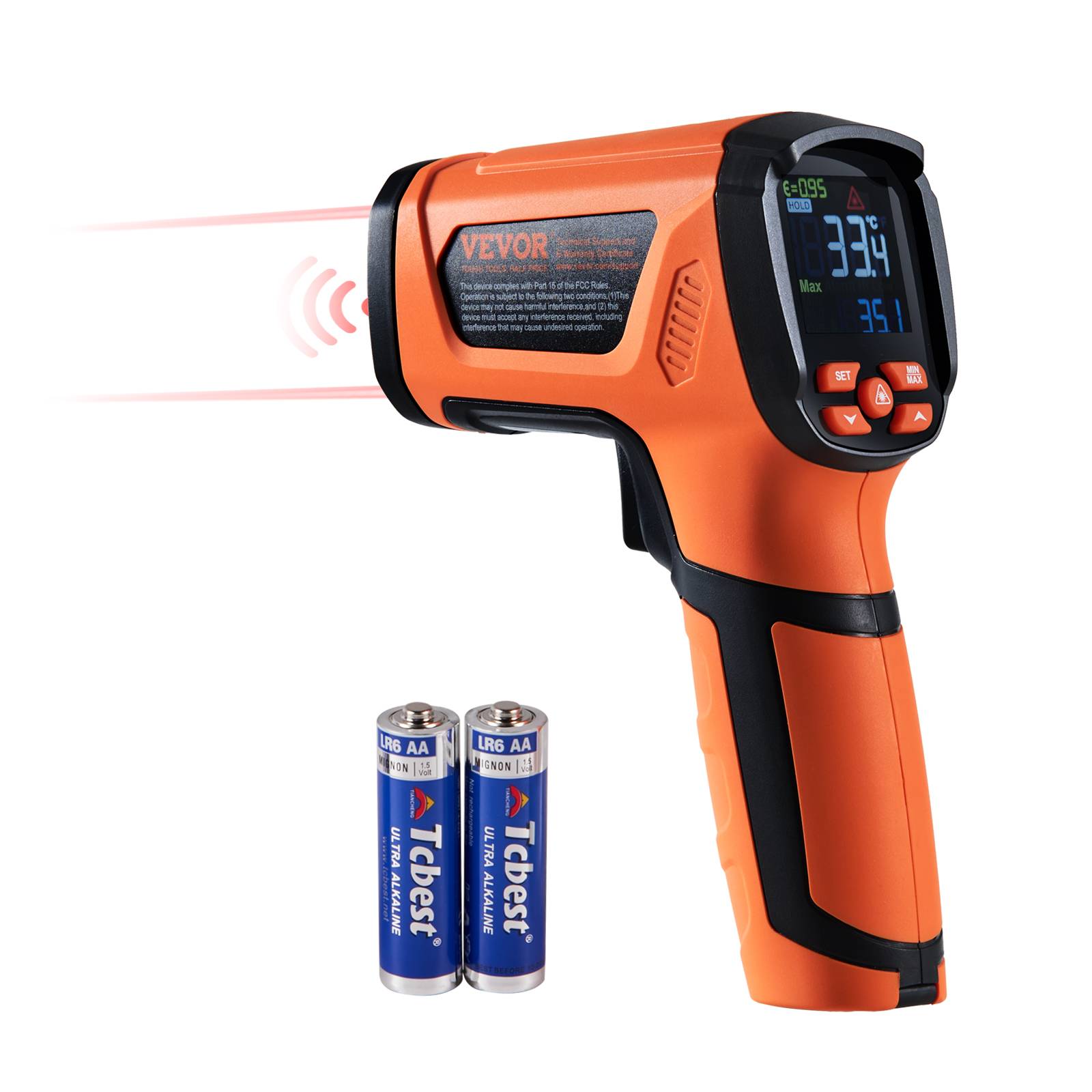 VEVOR Thermomètre infrarouge double laser 50:1, -40°C~1500°C. Émissivité réglable, pour métaux, cuisson.