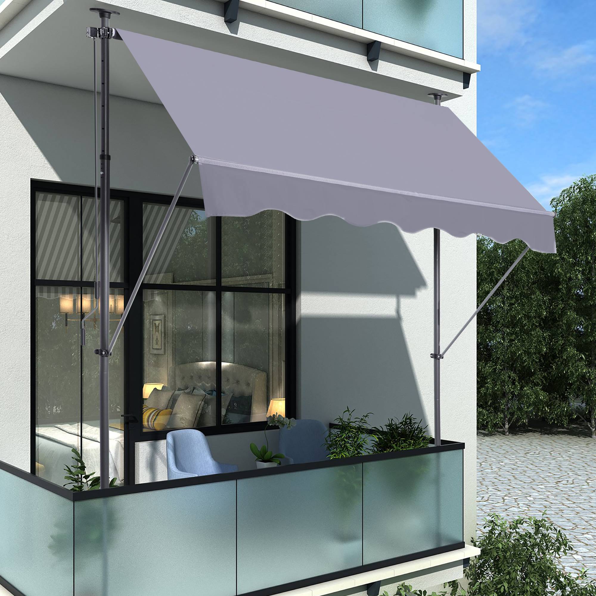Store banne sur pieds acier aluminium balcon terrasse sans perçage ...