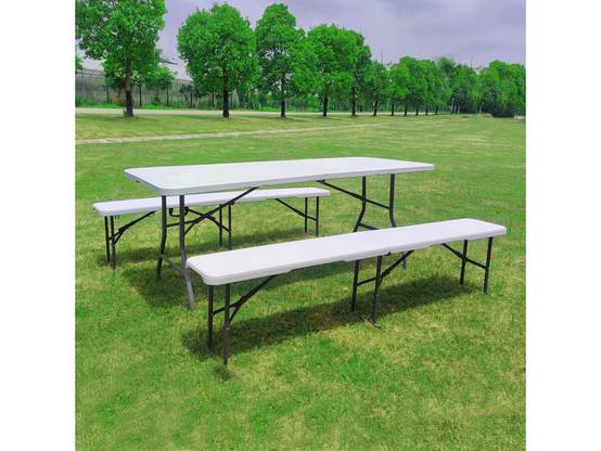 Habitat Et Jardin - Ensemble Table De Jardin Pliante + 2 Bancs Pliants " Foldy" - Blanc -habitat Et Jardin - Image 2
