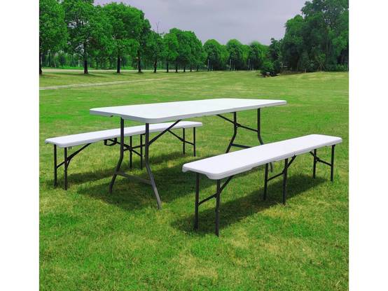 Habitat Et Jardin - Ensemble Table De Jardin Pliante + 2 Bancs Pliants " Foldy" - Blanc -habitat Et Jardin - Image 3