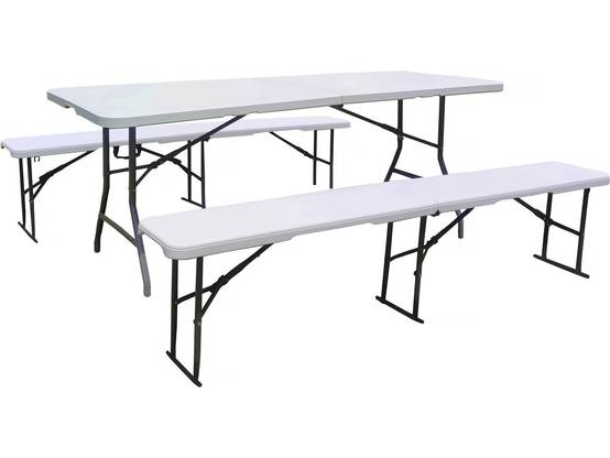Habitat Et Jardin - Ensemble Table De Jardin Pliante + 2 Bancs Pliants " Foldy" - Blanc -habitat Et Jardin - Image 1