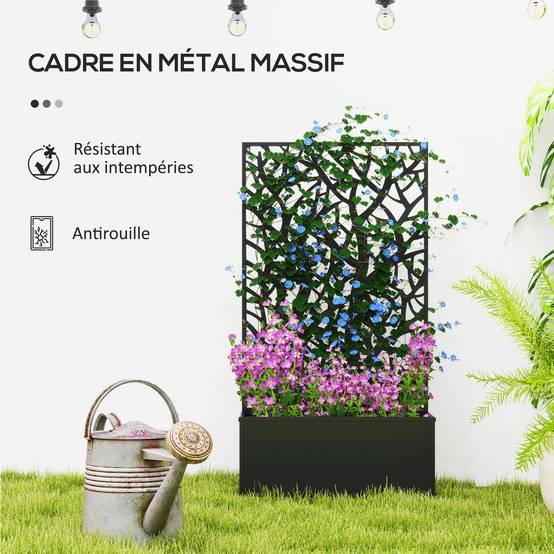 Jardinière avec treilliss métal noir 61 x 23 x 113 cm - PANGIVO - Image 8
