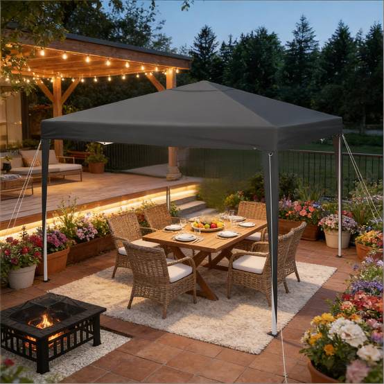 ComfortXL - Tonnelle pliante acier Oxford jardin terrasse anti-UV imperméable 3x3m anthracite - ComfortXL Outdoor Living - Image 2