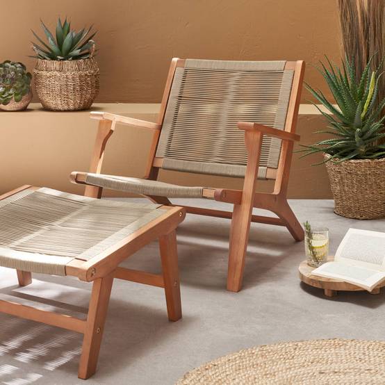 Fauteuil relax – CUZCO – Eucalyptus. Corde taupe. avec repose-pieds | sweeek - Image 3