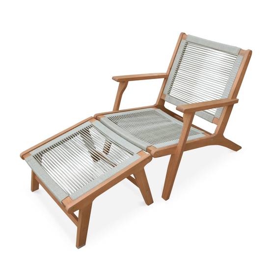 Fauteuil relax – CUZCO – Eucalyptus. Corde taupe. avec repose-pieds | sweeek - Image 2