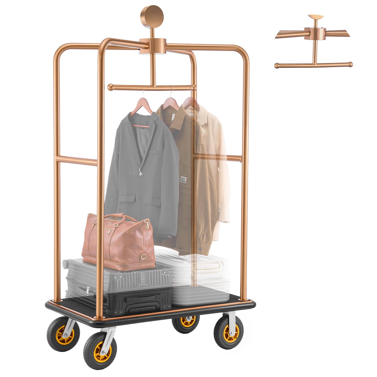 VEVOR Chariot à Bagages d'Hôtel Porte-Bagages 544,31 kg Barre Suspension Or Rose