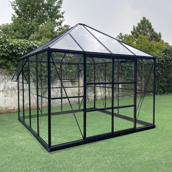 Serre de jardin carrée 8,06m² aluminium noir verre trempé 4mm Duchesse Green Protect - Image 7