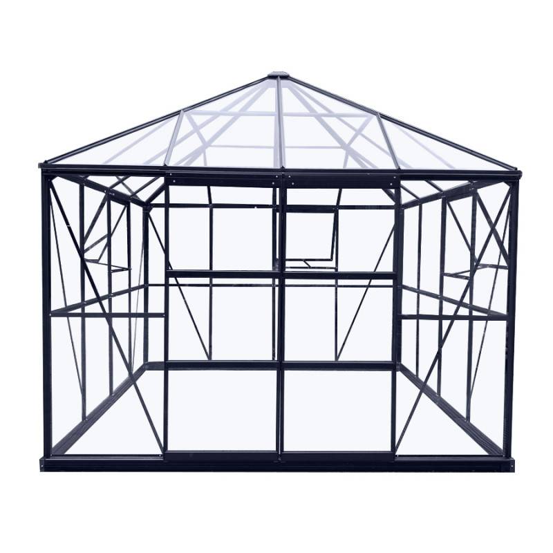 Serre de jardin carrée 8,06m² aluminium noir verre trempé 4mm Duchesse Green Protect - Image 4