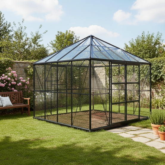Serre de jardin carrée 8,06m² aluminium noir verre trempé 4mm Duchesse Green Protect - Image 3