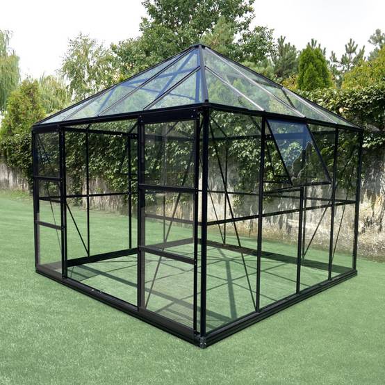 Serre de jardin carrée 8,06m² aluminium noir verre trempé 4mm Duchesse Green Protect - Image 5