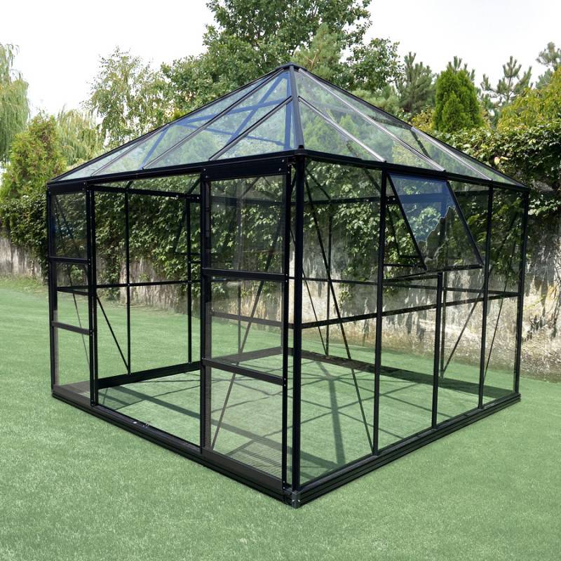 Serre de jardin carrée 8,06m² aluminium noir verre trempé 4mm Duchesse Green Protect - Image 5