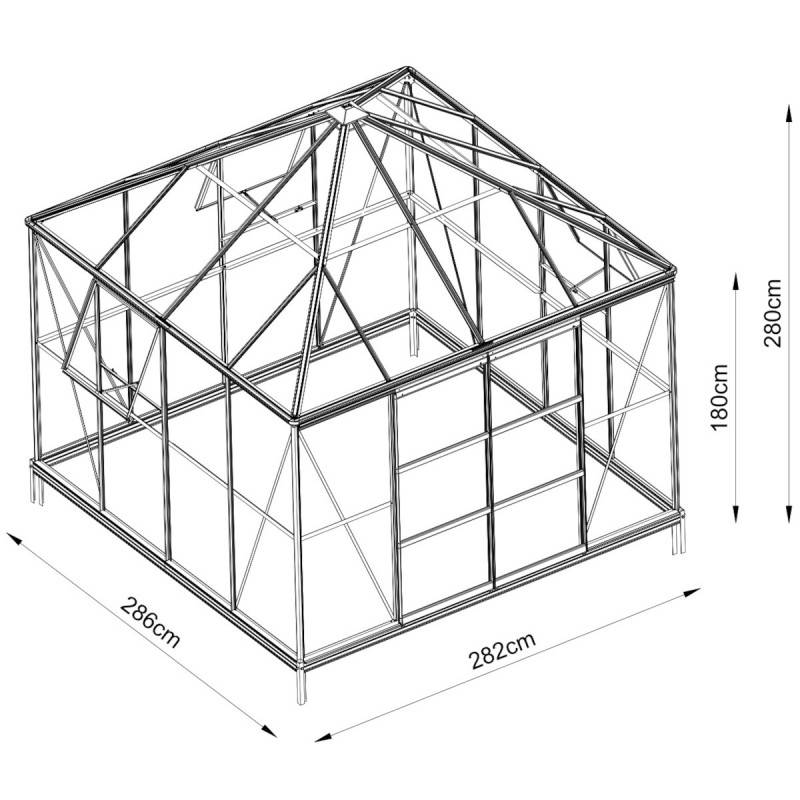 Serre de jardin carrée 8,06m² aluminium noir verre trempé 4mm Duchesse Green Protect - Image 6