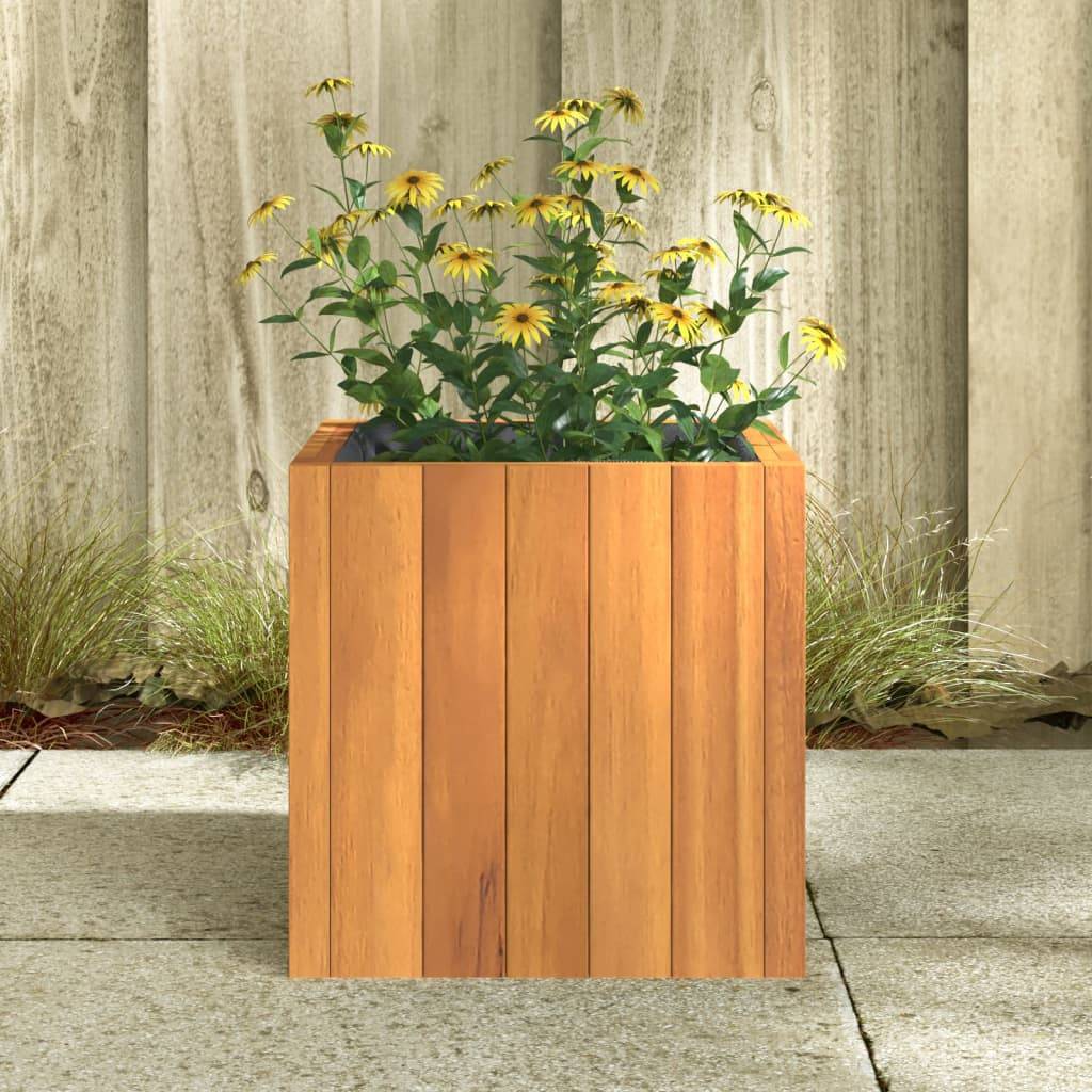 ComfortXL - Jardinière carrée Bois d'acacia massif pot de fleurs intérieur extérieur avec sac 25x25x25cm - ComfortXL Outdoor Living - Image 3