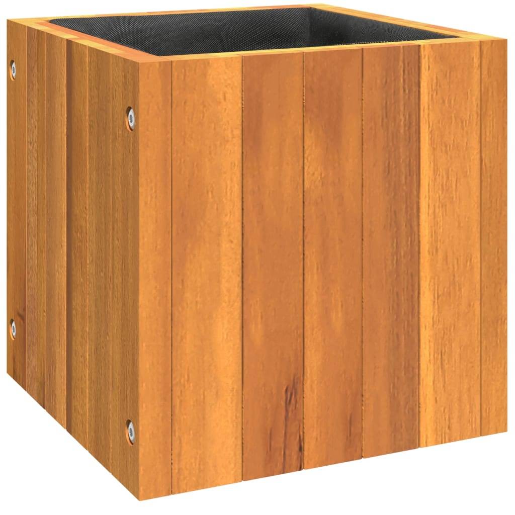 ComfortXL - Jardinière carrée Bois d'acacia massif pot de fleurs intérieur extérieur avec sac 25x25x25cm - ComfortXL Outdoor Living - Image 2