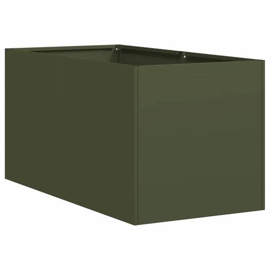 Jardinière rectangulaire design moderne balcon jardin 40 x 80 x 40 cm en acier laminé à froid vert olive - Image 1