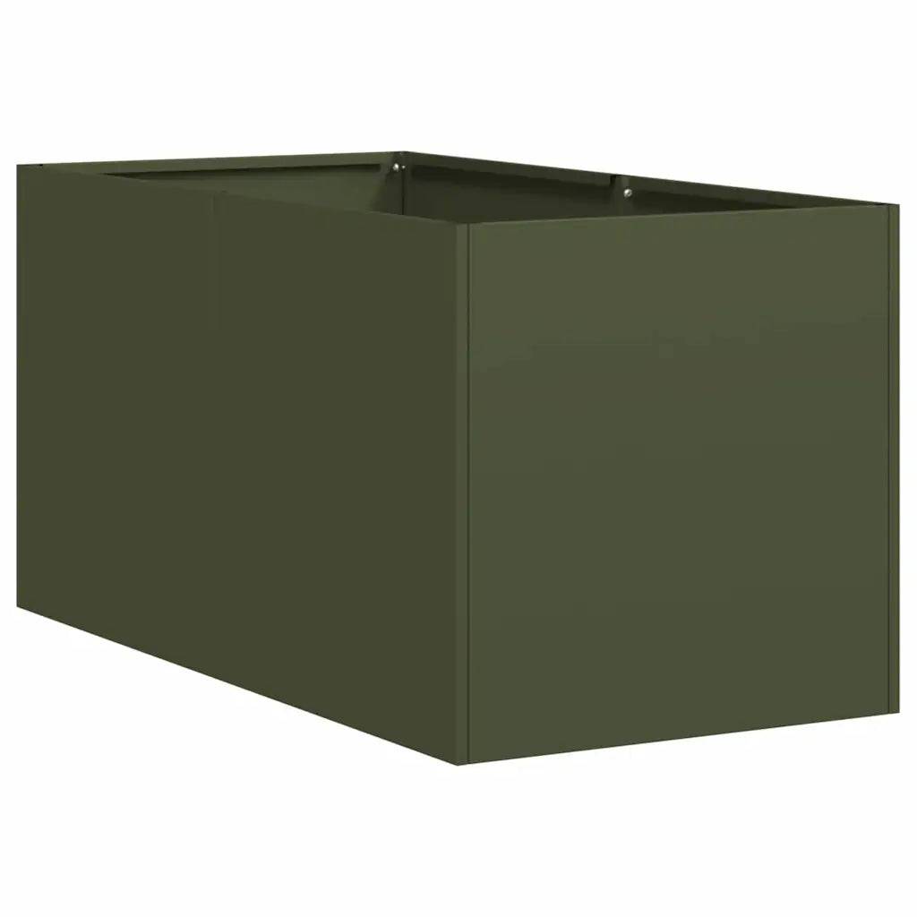 Jardinière rectangulaire design moderne balcon jardin 40 x 80 x 40 cm en acier laminé à froid vert olive - Image 1