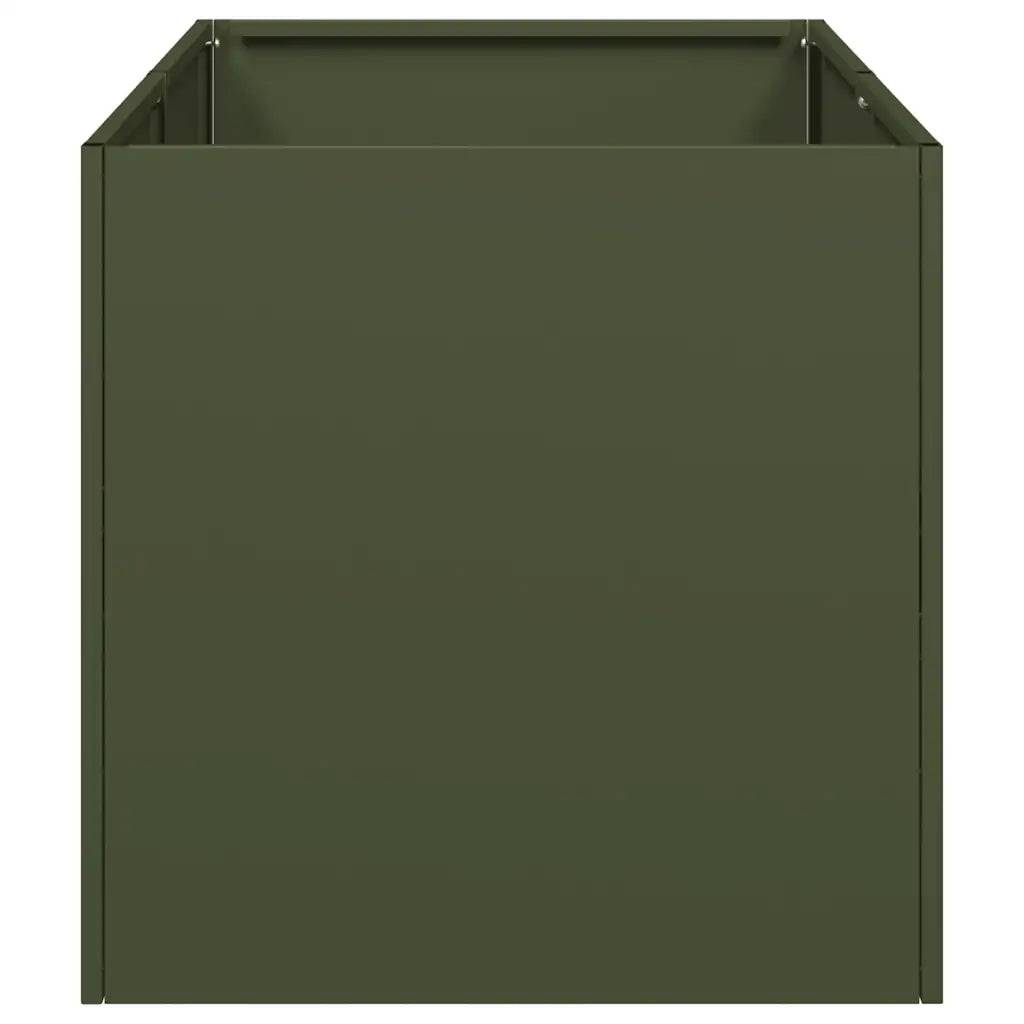 Jardinière rectangulaire design moderne balcon jardin 40 x 80 x 40 cm en acier laminé à froid vert olive - Image 2