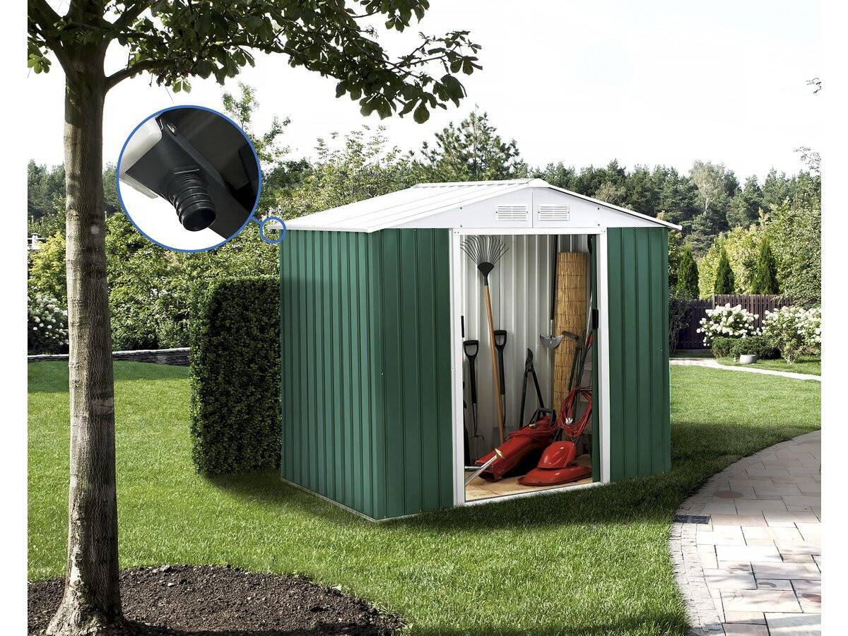 Abri De Jardin Métal - "rosas " - 2,71 M² Avec Gouttière - Vert -habitat Et Jardin - Image 2
