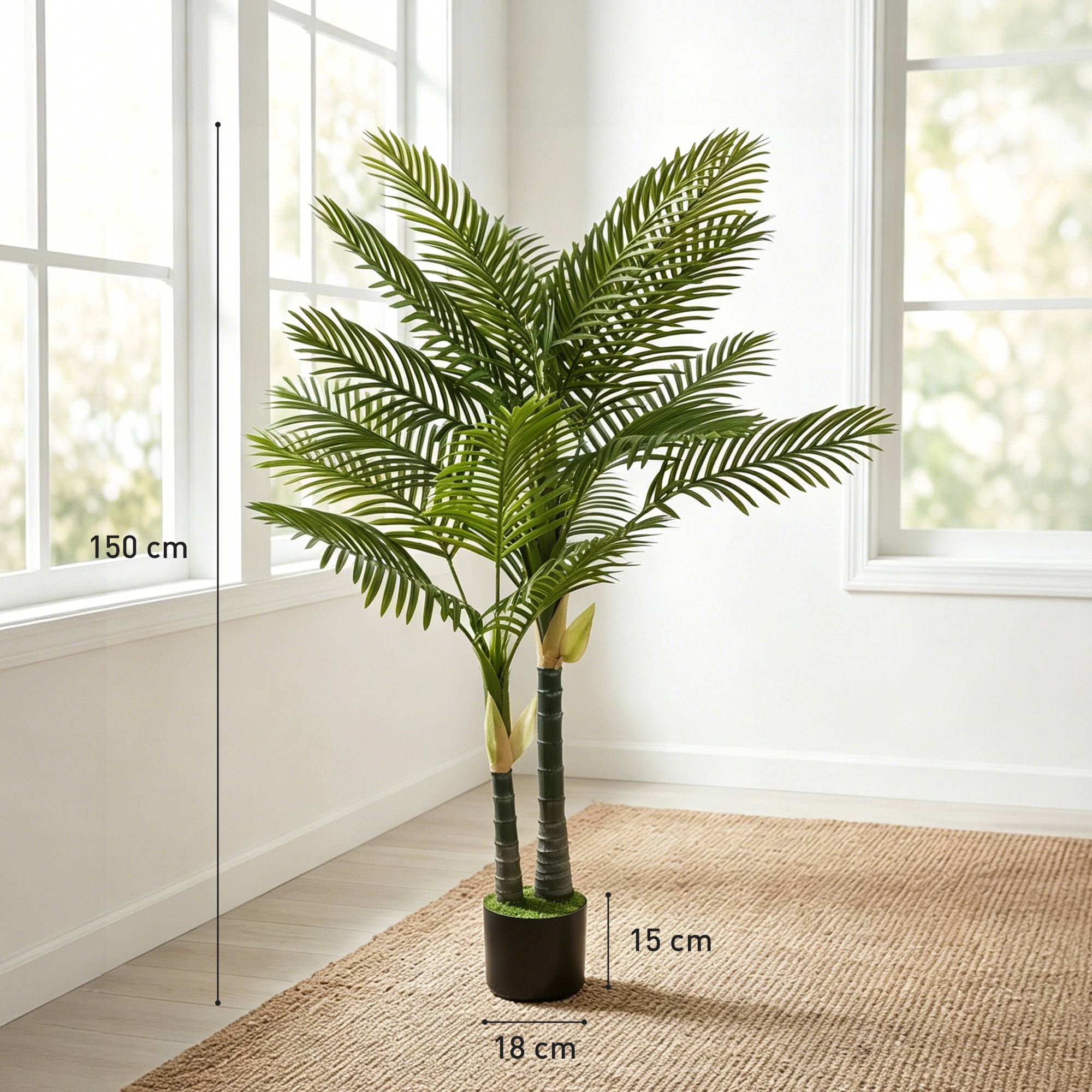 Palmier artificiel 150 cm avec 16 palmes, grande plante en pot, salon balcon déco, vert - Image 5
